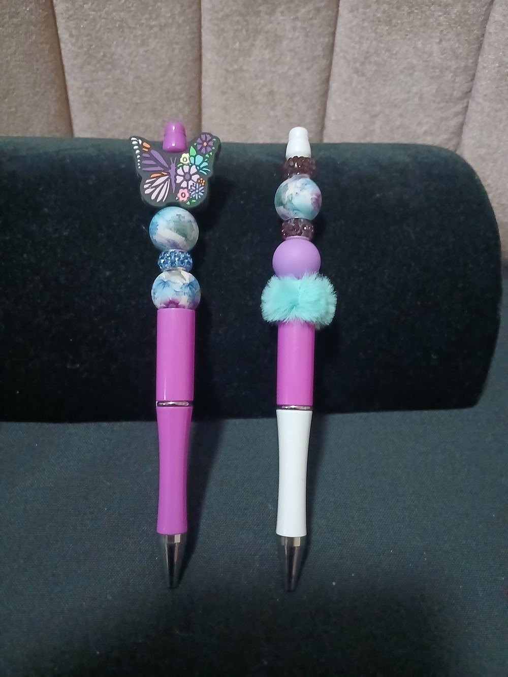 Handcrafted Purple Beaded Butterfly Pen Set